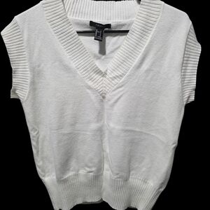 Forever 21 White Ribbed V-Neck Knit Vest